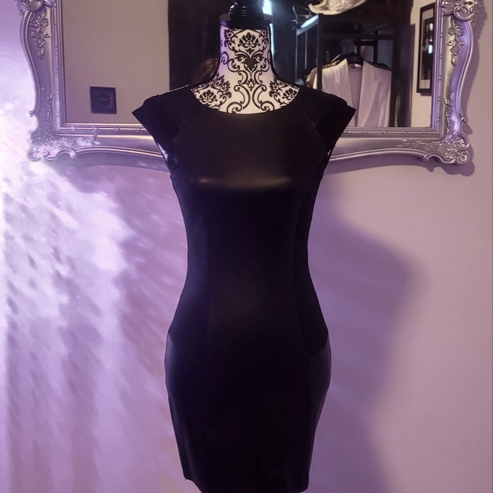 LAST CALL, GONE TODAY - Faux Leather & Rayon Zipper Bodycon LBD Mini Dress